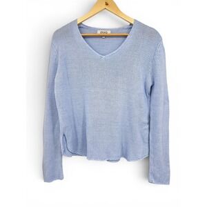 Pura Cashmere Women Light Blue Scoop Cotton Blend Knit Pullover Sweater Small